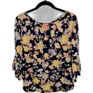 7th Avenue Women's Multi-color Floral Print Top Blouse, Bell Sleeve Size S